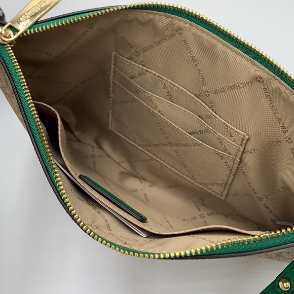 Michael Kors Jet Set LG 2 in 1 card case wristlet Wallet PALMETTO GREEN SIGNATUR - Picture 15 of 16